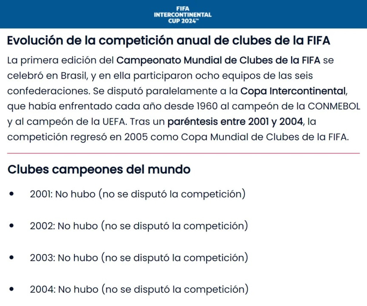 Anuncio de FIFA sobre las Copas Intercontinentales del 2000 al 2004. Foto: NA.