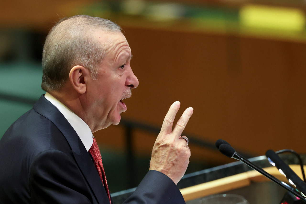 El presidente turco, Recep Tayyip Erdogan, en la Asamblea General de la ONU. Foto: Reuters.