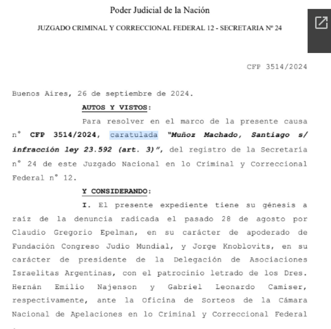 Presentación Judicial a la RAE. Fuente: Poder Judicial