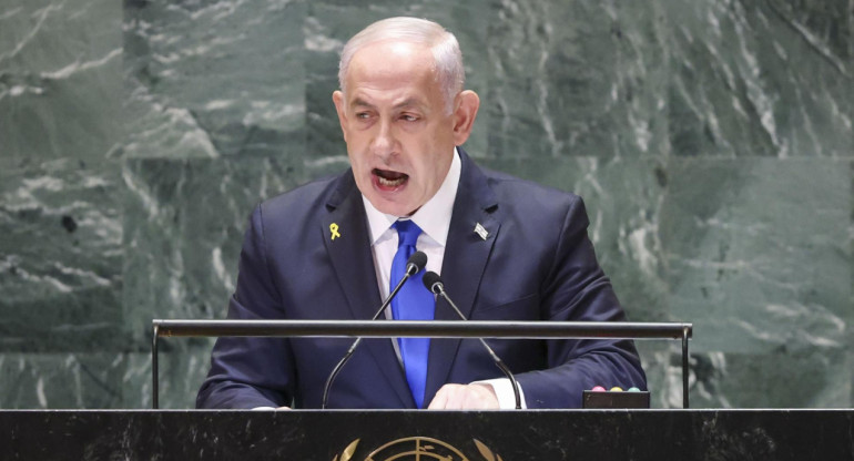 Benjamin Netanyahu, primer ministro israelí, en la Asamblea General de la ONU. Foto: EFE.