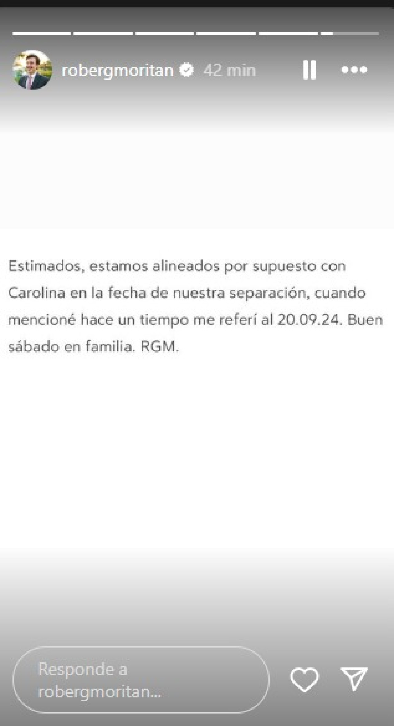 El comunicado de Moritán. Fuente: Instagram