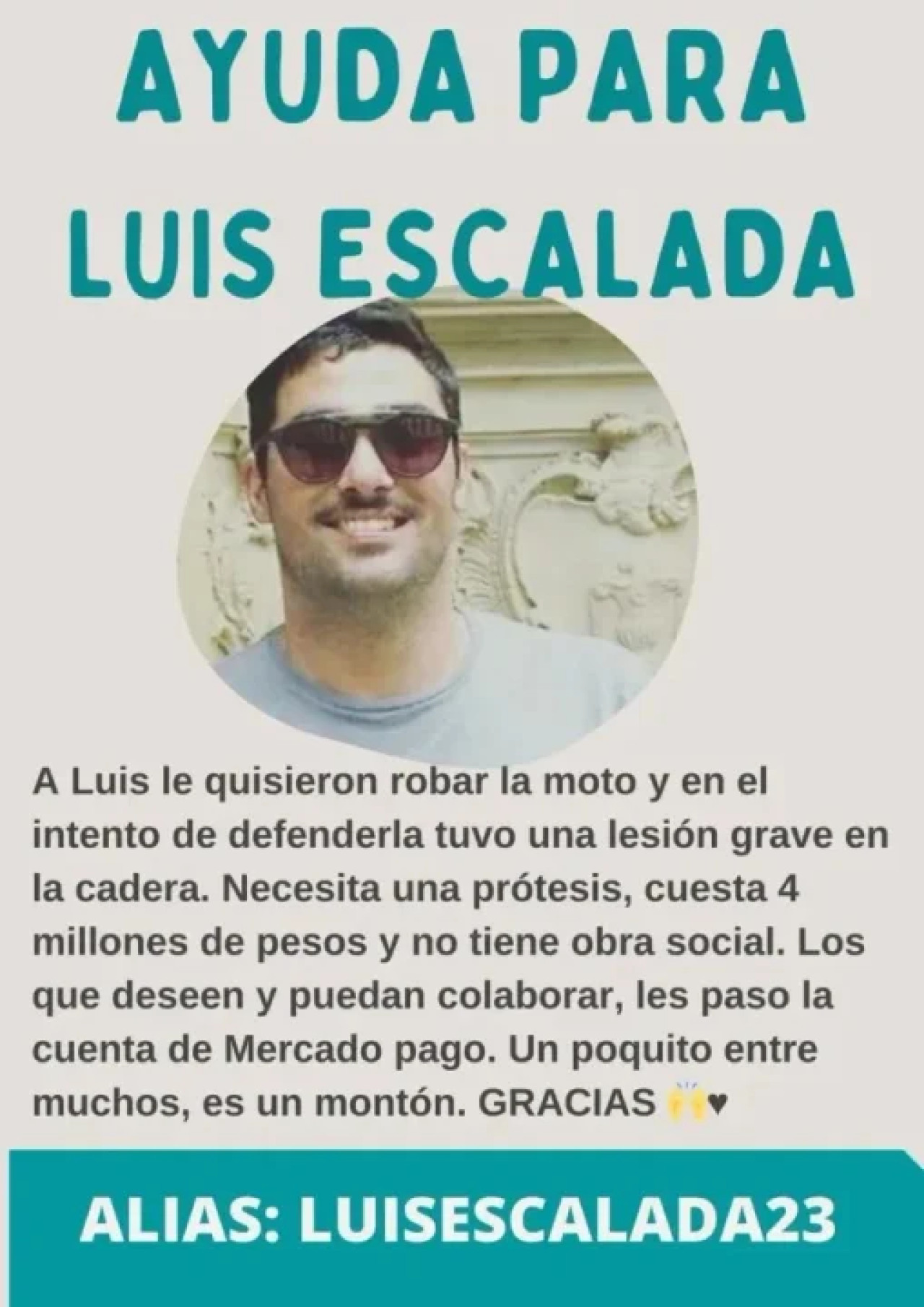 El pedido de ayuda de los amigos y los familiares de Luis. Foto: NA.