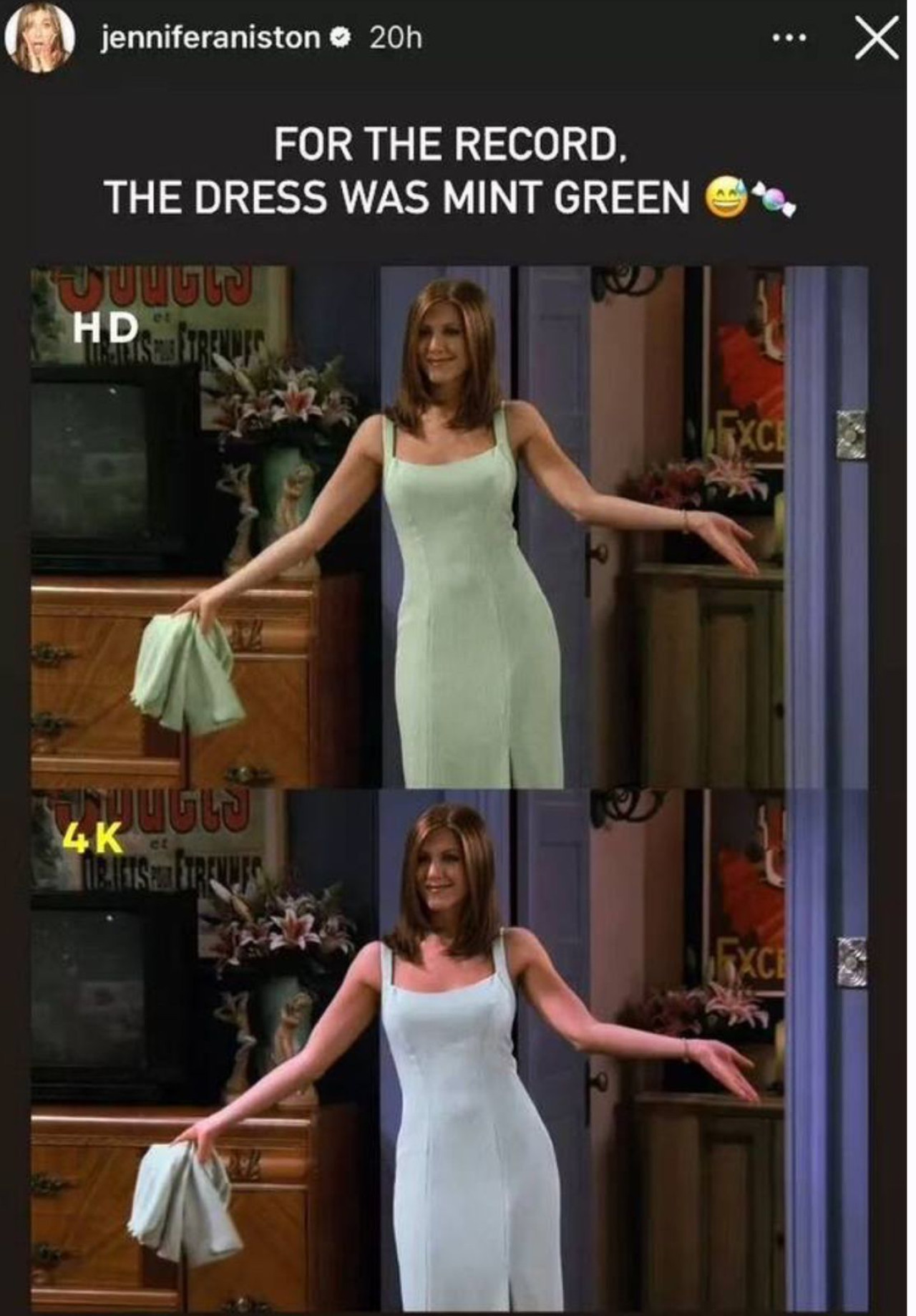 Jennifer Aniston habló sobre el color del vestido que uso en Friends. Foto: @jenniferaniston