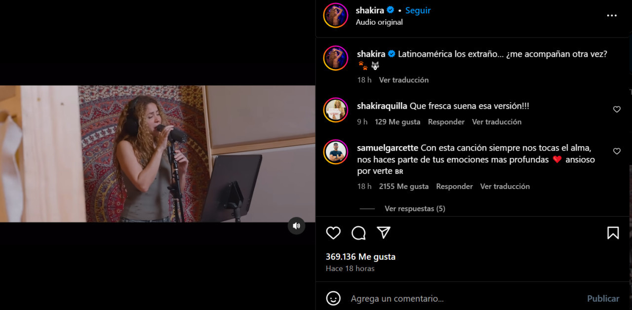 El posteo de Shakira que despertó sospechas de una gira por Latinoamérica. Foto: Instagram.