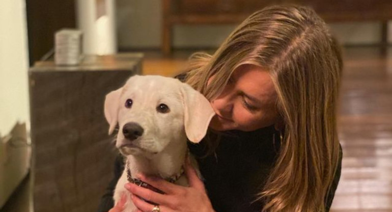 Jennifer Aniston junto a su mascota. Foto: Instagram.