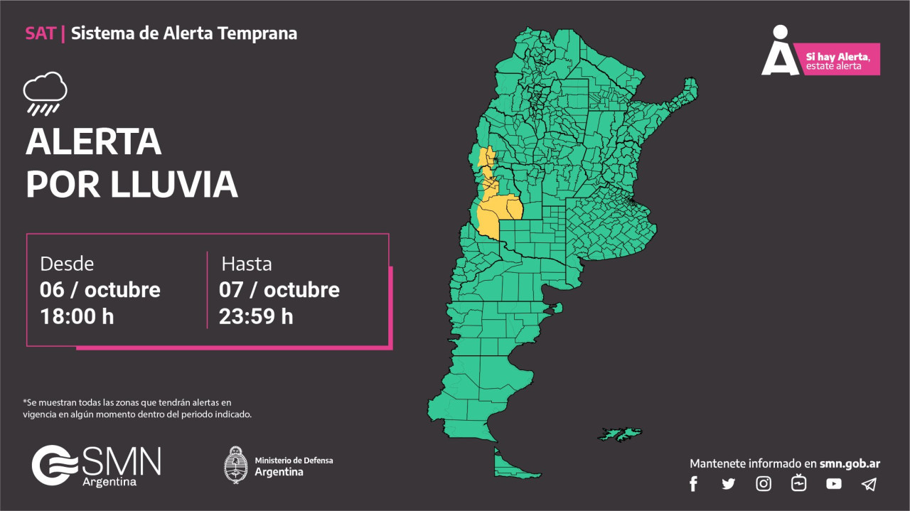 Alerta por lluvia. Foto: Servicio Meteorológico Nacional