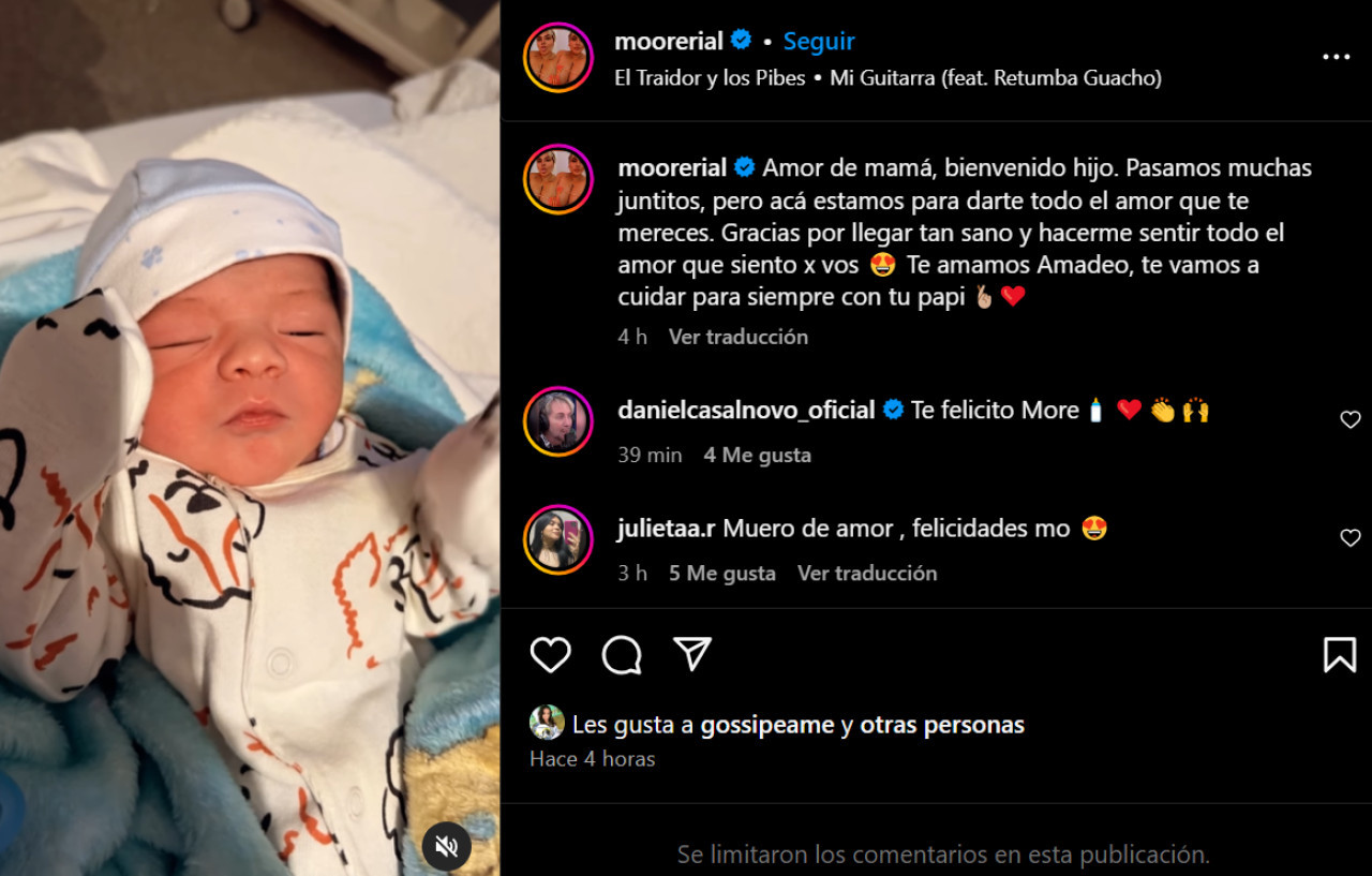 More Rial fue mamá por segunda vez. Foto: Instagram.