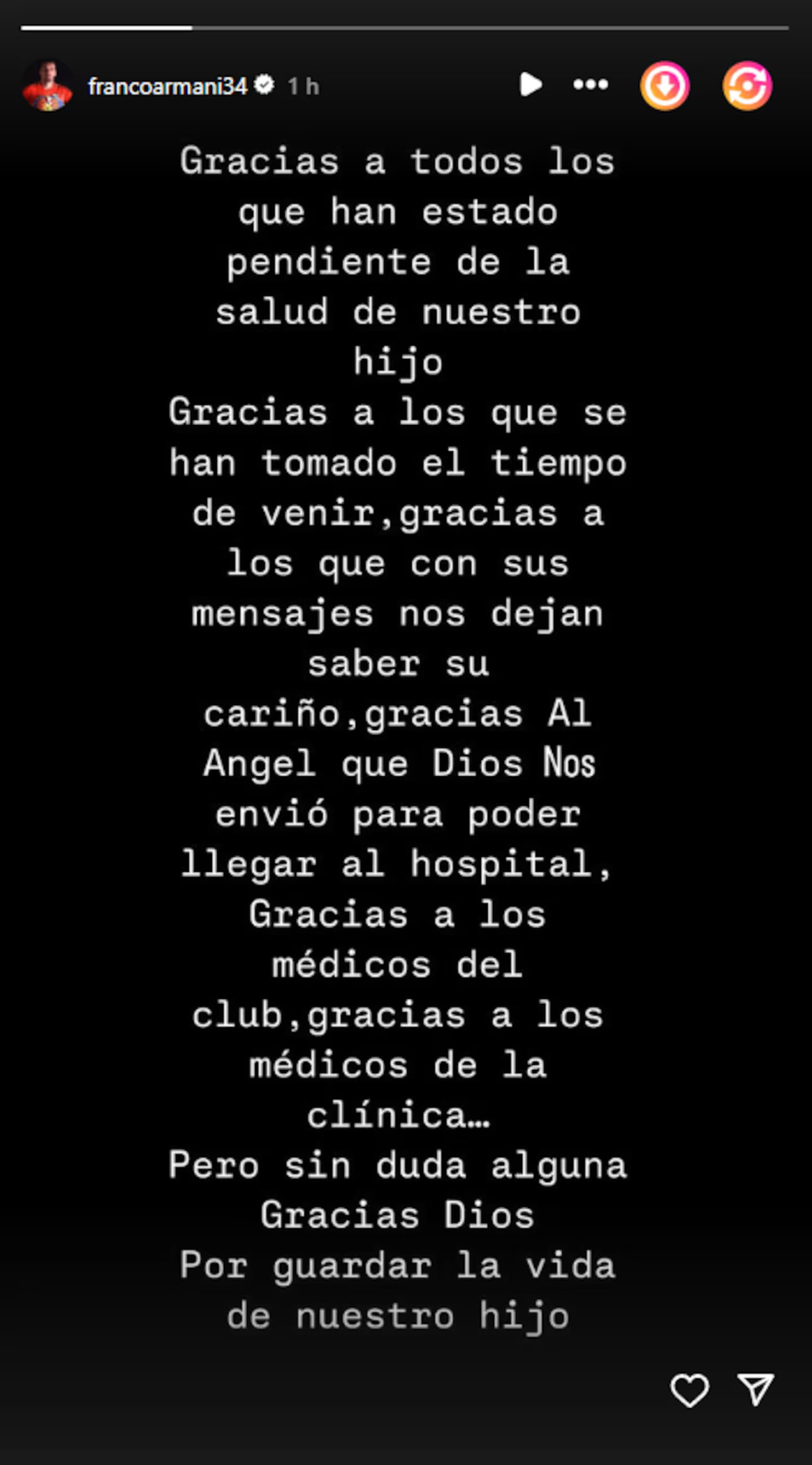 El mensaje del arquero de River en sus redes sociales. Foto: Instagram @francoarmani34