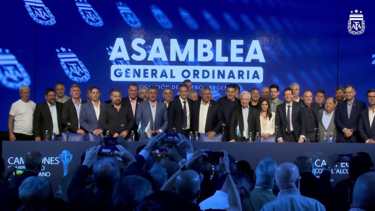 Asamblea de AFA para la reelección de Claudio Chiqui Tapia. Foto: Captura de video.