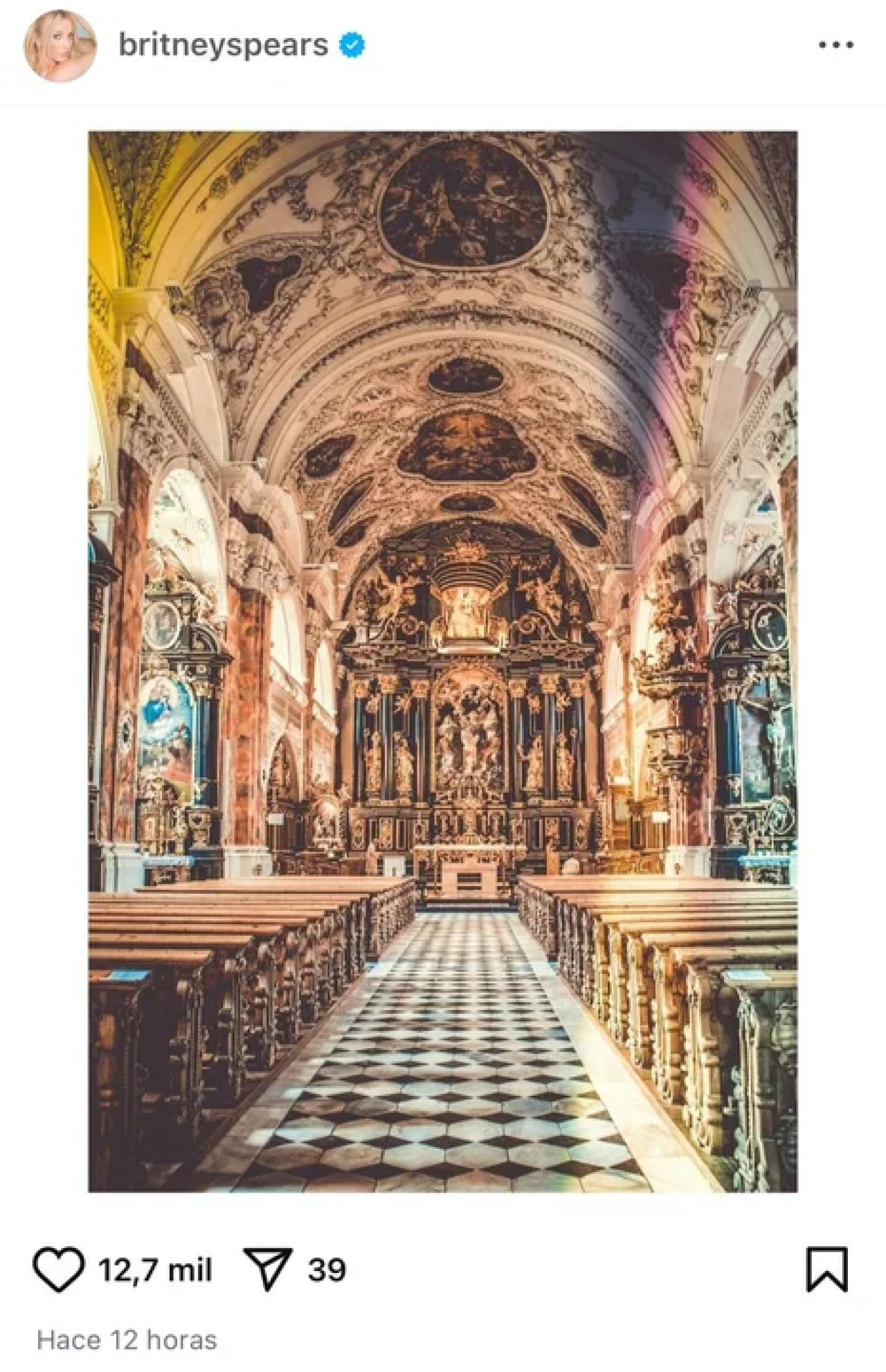 La foto de la iglesia que compartió Britney Spears. Foto: Instagram.