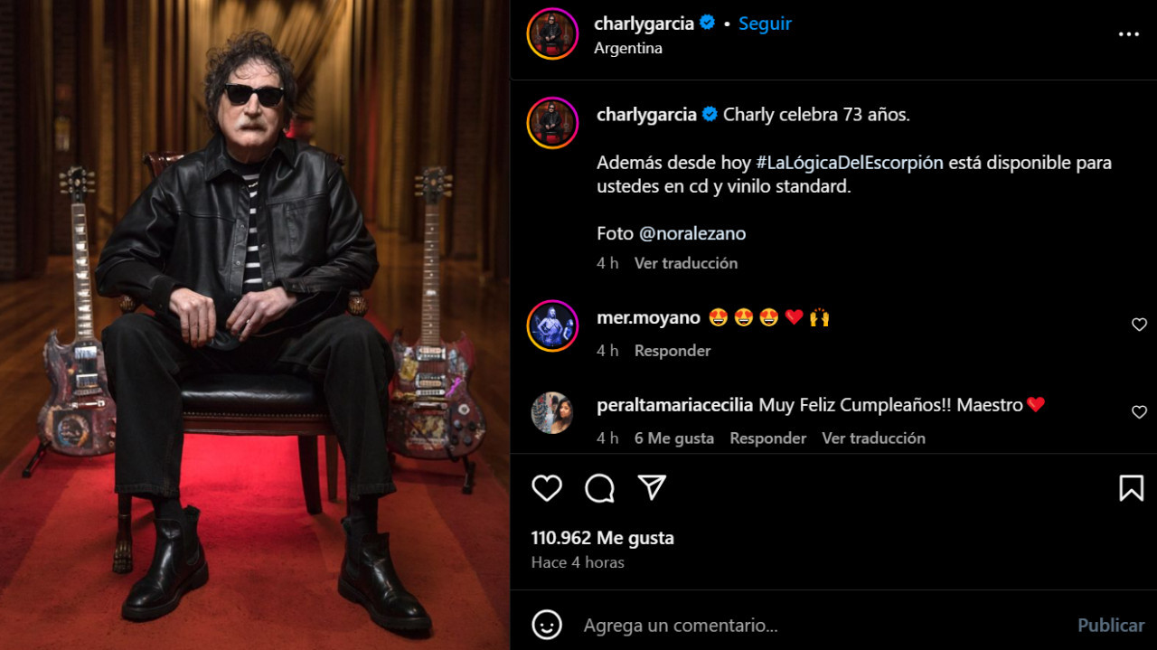 Charly García cumple 73 años. Foto: Instagram.