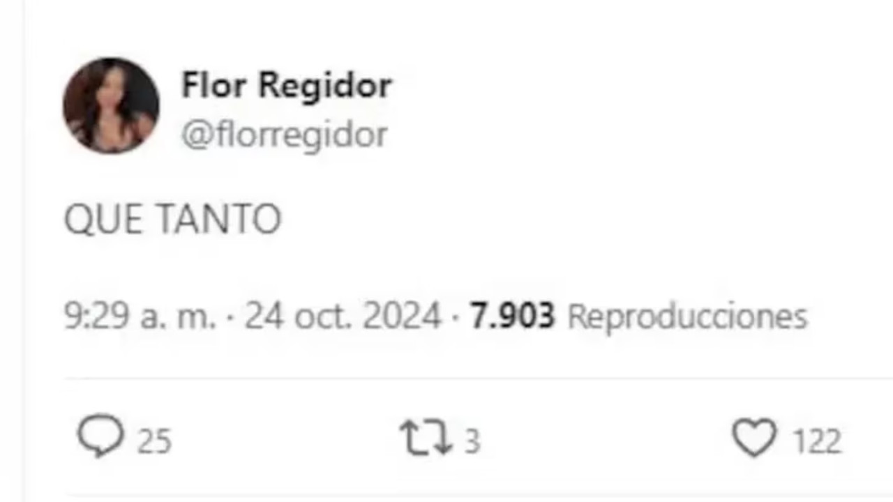 El tweet que escribió Flor Regidor y luego borró. Foto: Captura.