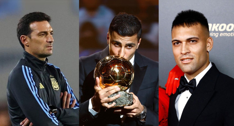 Balón de oro 2024: Lionel Scaloni, Rodrigo Hernández y Lautaro Martínez.