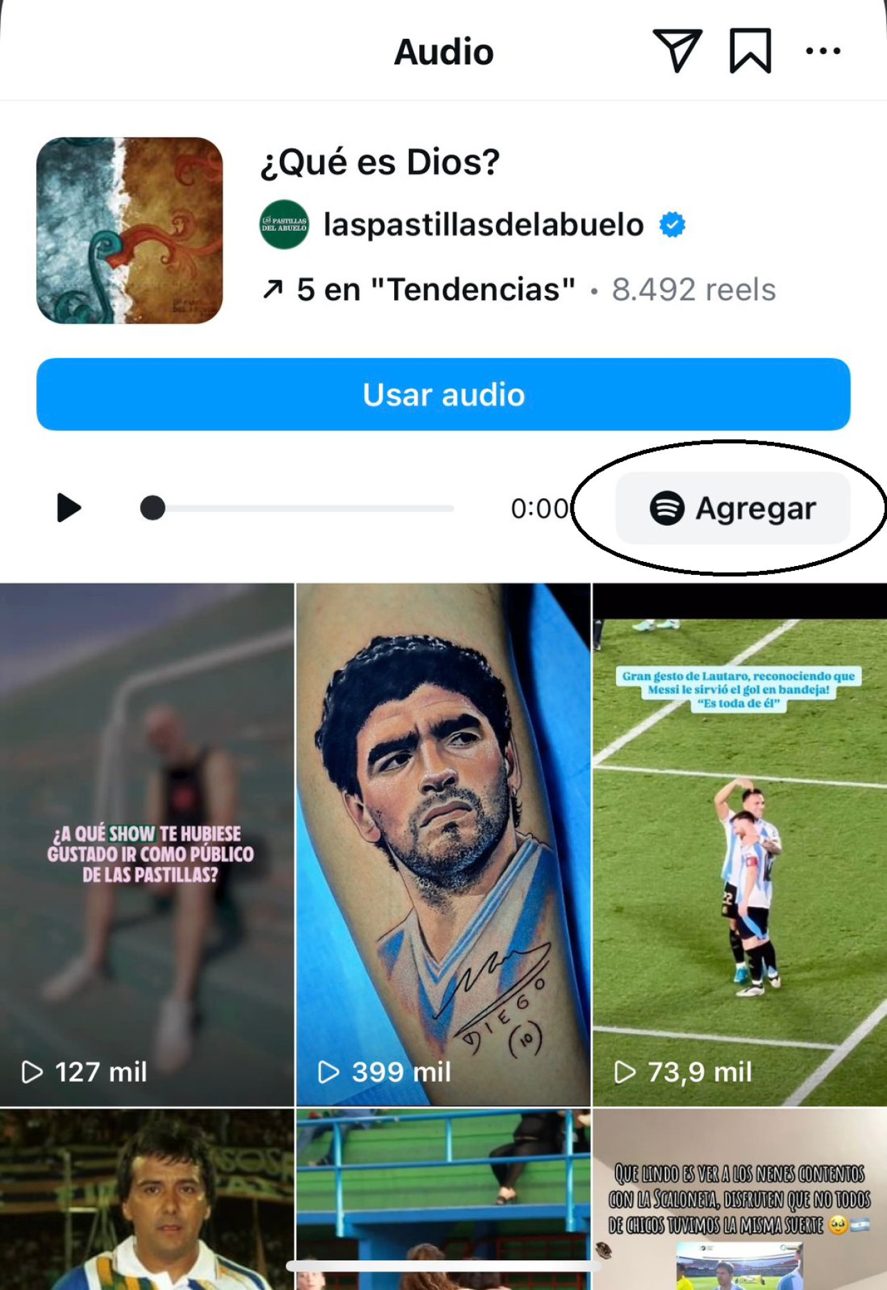 El botón para pasar canciones de Instagram a Spotify. Foto: captura.