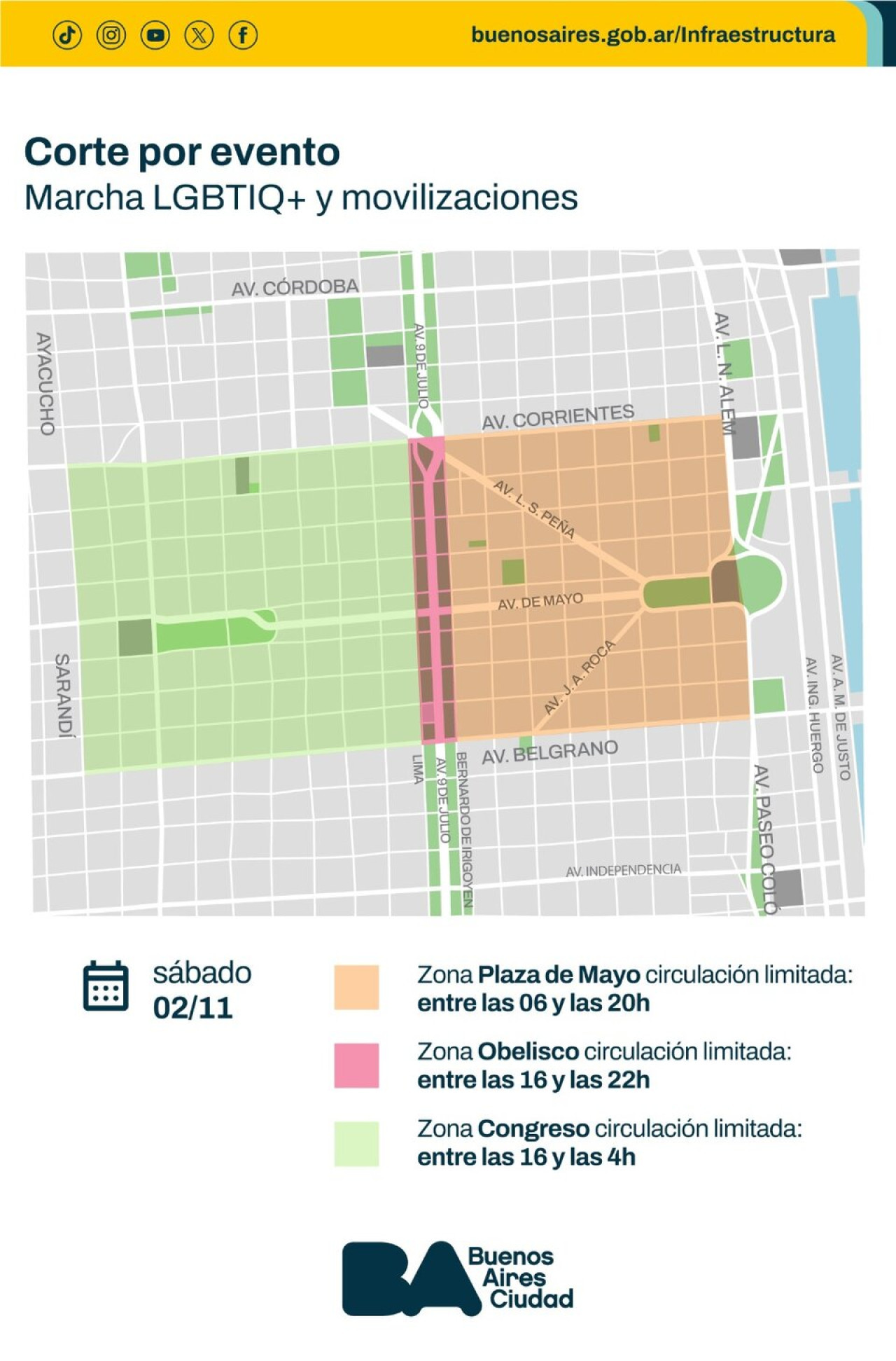 Cortes de calle por la Marcha del Orgullo 2024. Foto: Ciudad de Buenos Aires