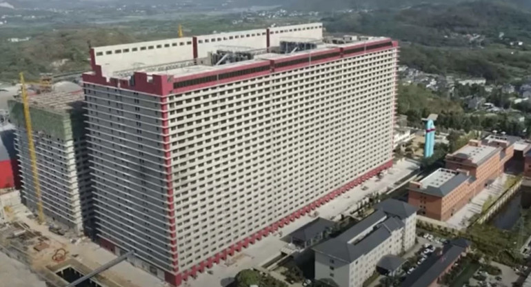 Edificio para criar a más de un millón de cerdos en China. Foto: Ezhou News.