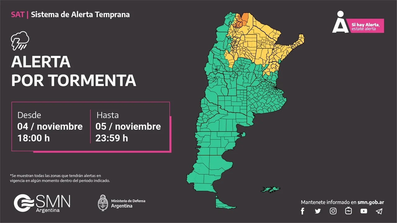 Alera por tormentas y granizos. Fuente: SMN