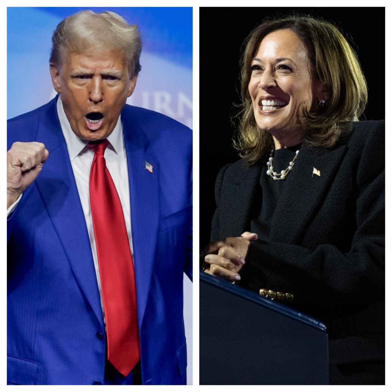 Donald Trump y Kamala Harris en el cierre de sus campañas. Foto: EFE.