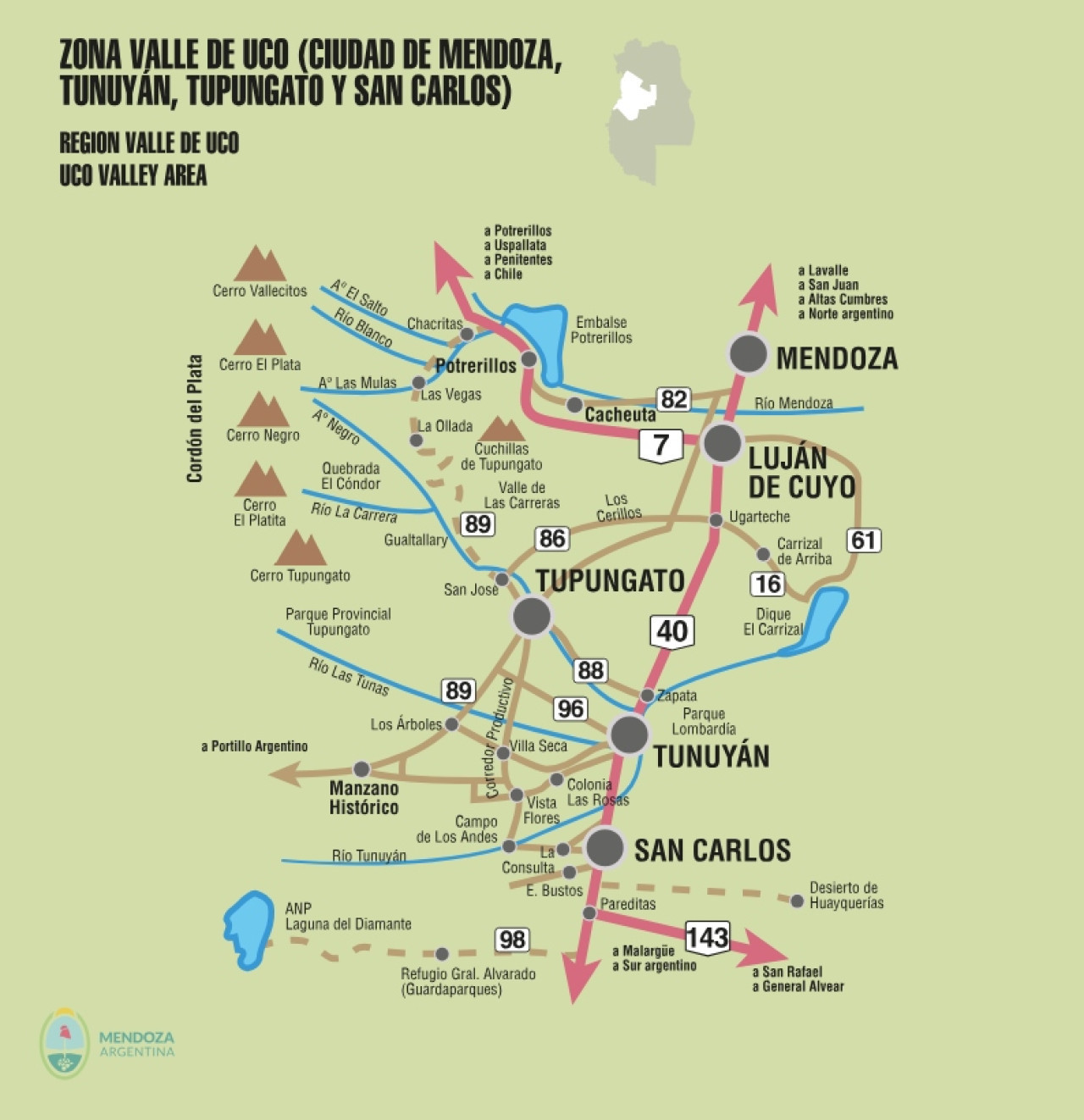 Mapa a Valle de Uco. Fuente: Turismo Mendoza