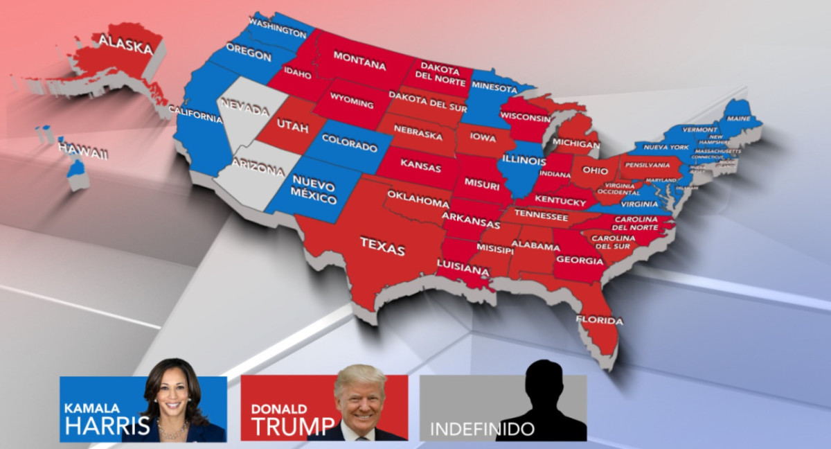 Mapa de las elecciones de Estados Unidos. Foto: Canal 26