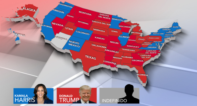 Mapa de las elecciones de Estados Unidos. Foto: Canal 26.