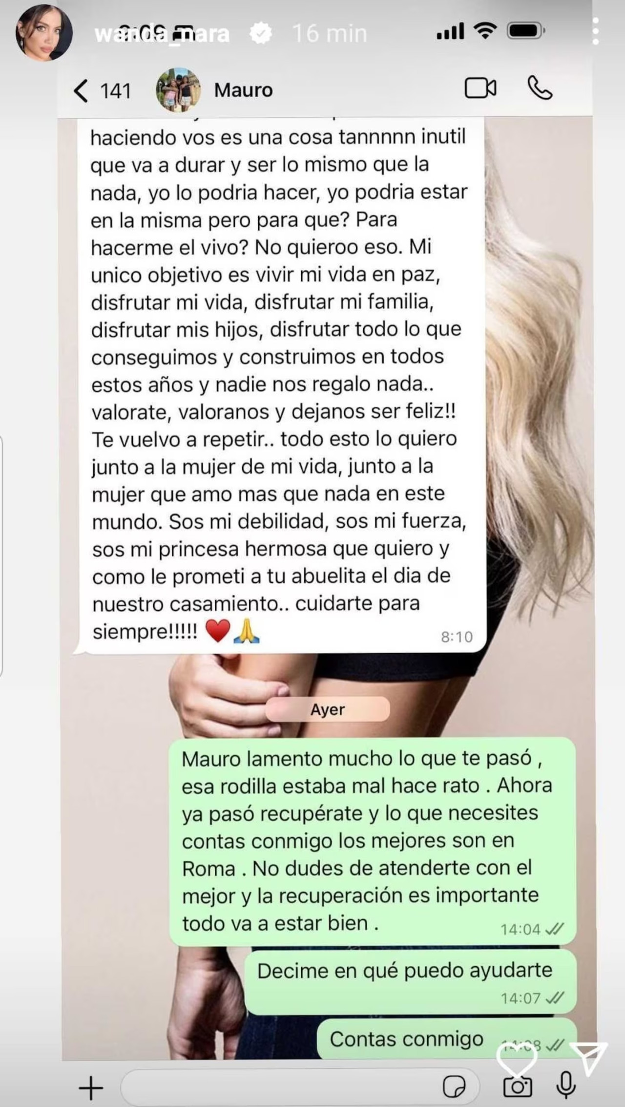 El chat entre Mauro Icardi y Wanda Nara. Foto: Captura Instagram.