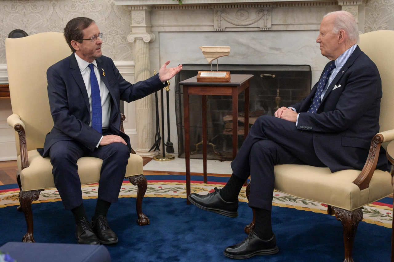 Joe Biden e Isaac Herzog en la Casa Blanca. Foto: EFE.