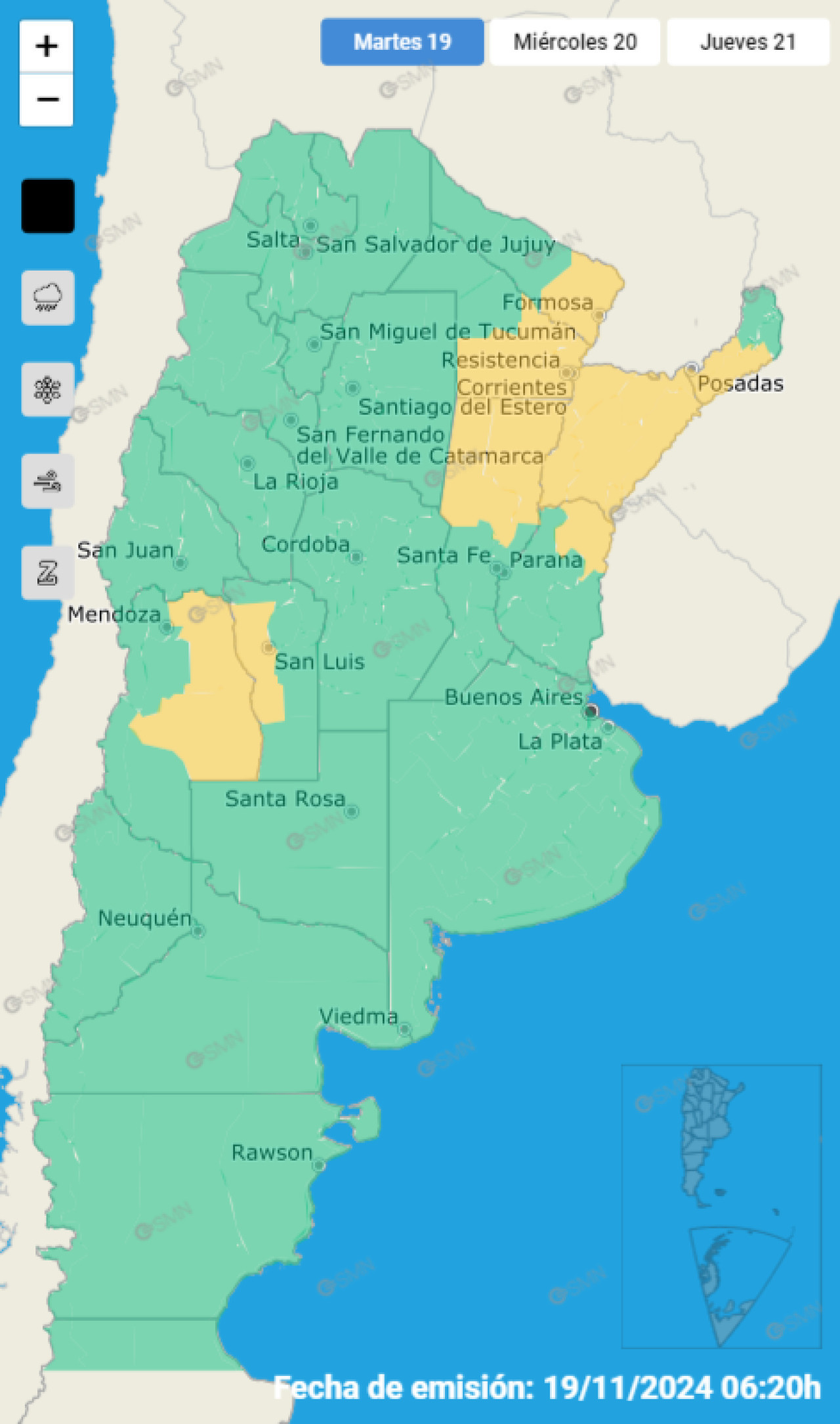 Alerta por tormentas en distintas provincias. Foto: SMN.