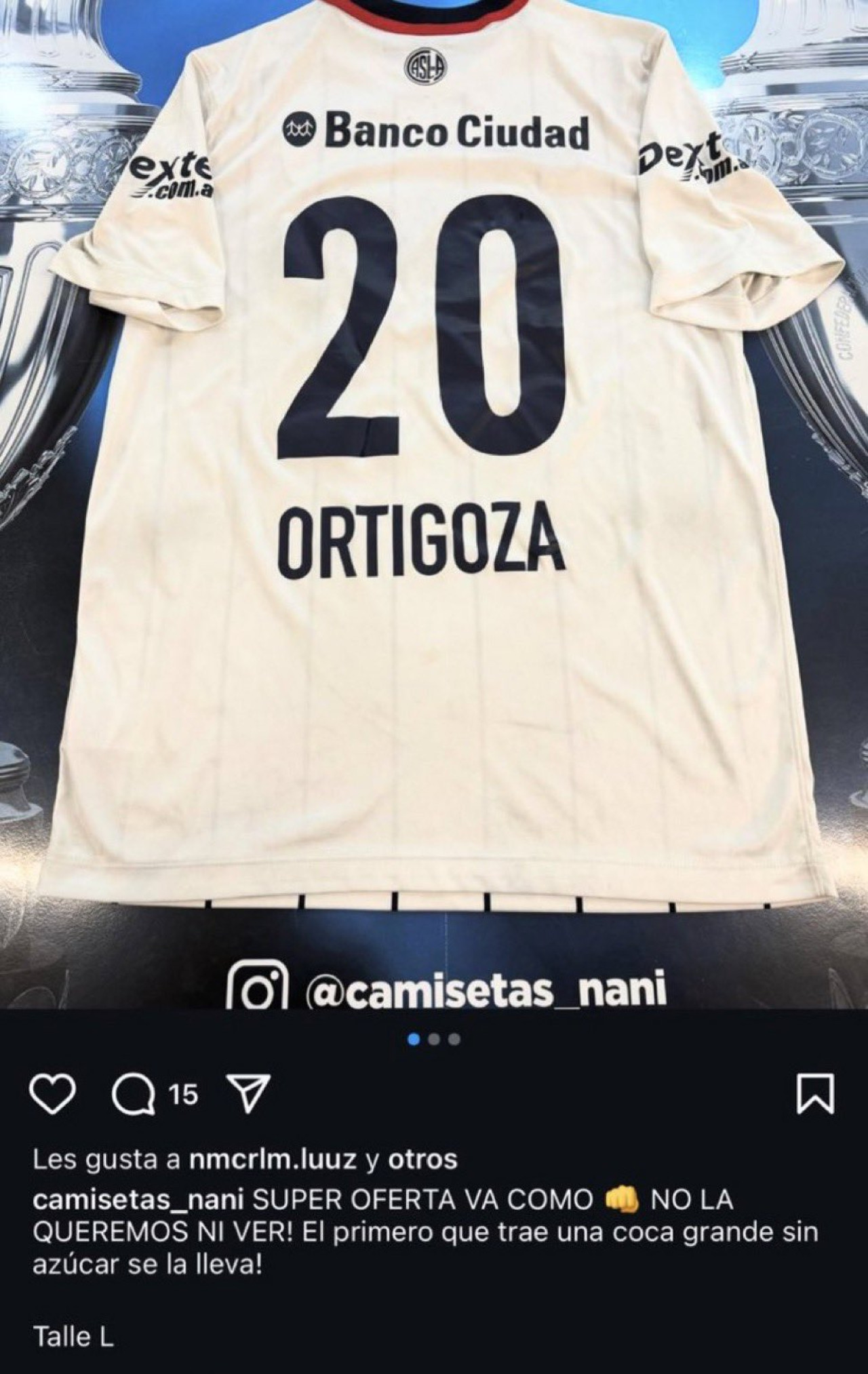 La publicación de Camisteas Nani sobre Ortigoza.