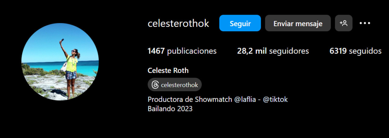 La biografía de Celeste Roth en su cuenta de Instagram. Foto: Instagram.