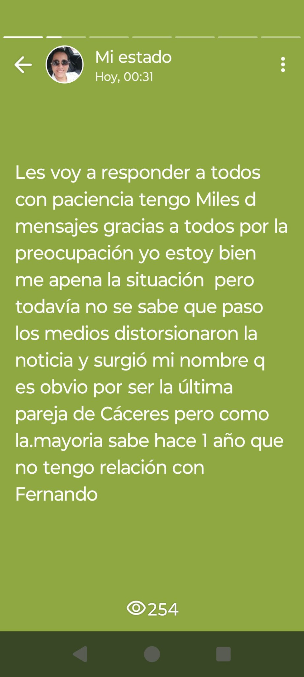 El mensaje de Cynthia Mussa, ex pareja de Fernando "Negro" Cáceres. Foto: Redes.