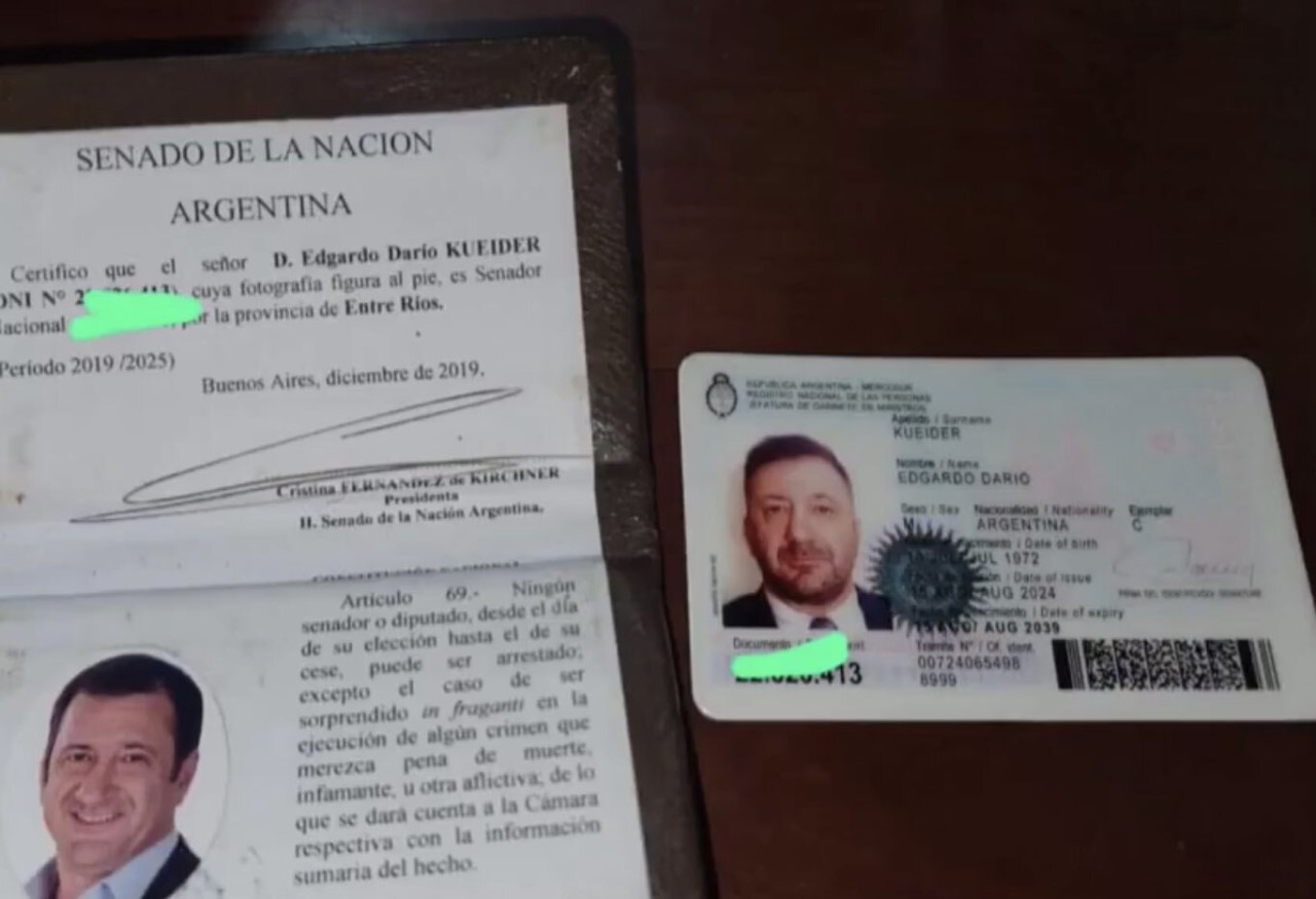 Imágenes de los documentos y el dinero retenido al senador argentino. Foto: X.