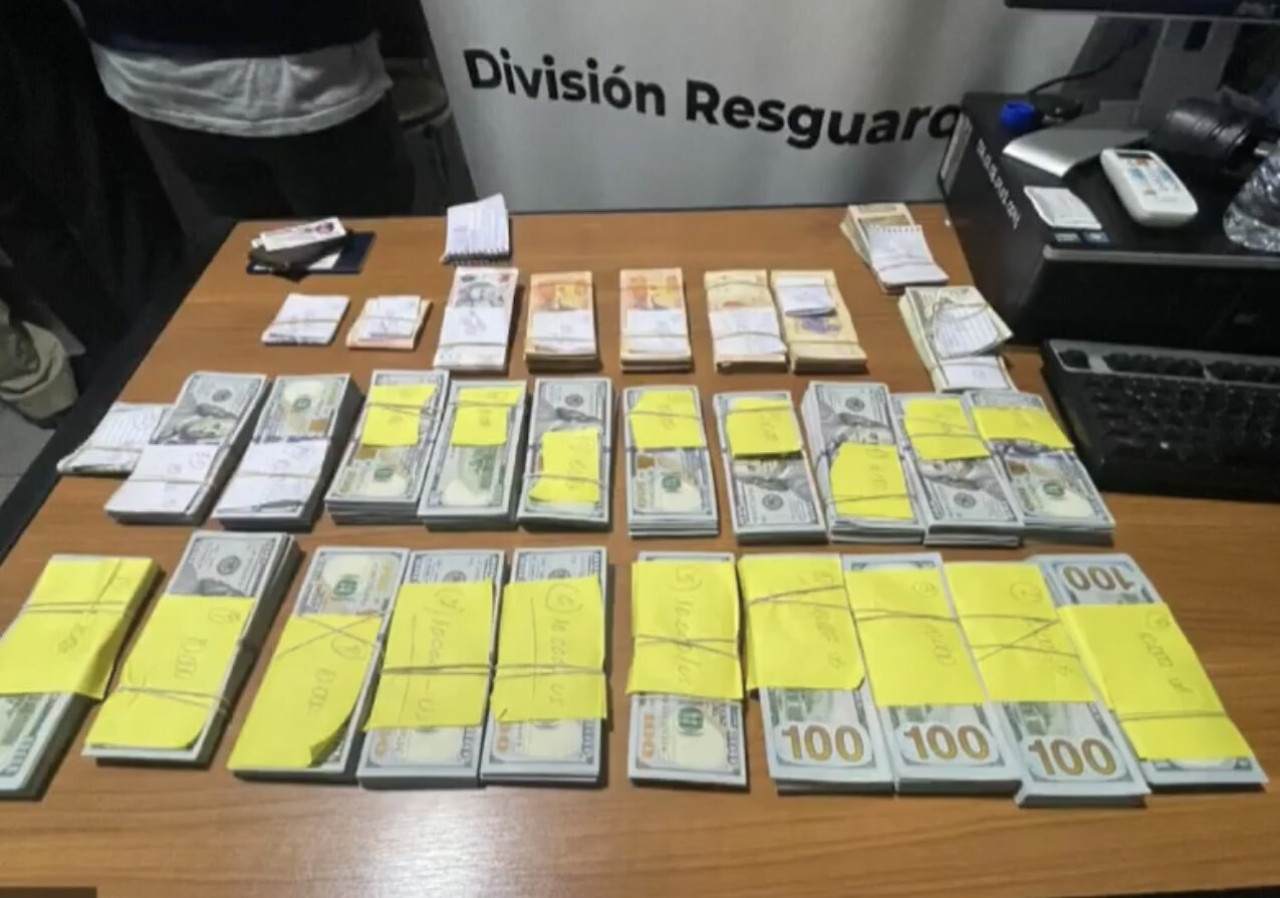 Imágenes de los documentos y el dinero retenido al senador argentino. Foto: X.