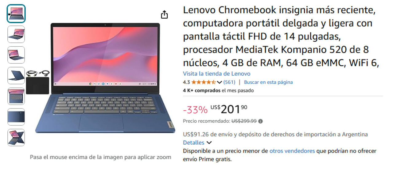 Productos tecnológicos por menos de $300.000 en Amazon. Foto: captura de pantalla.