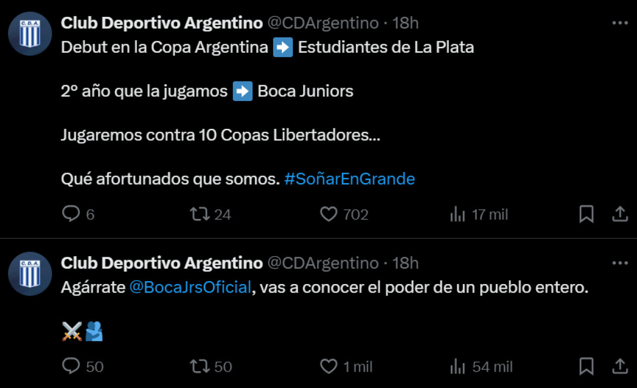 La emoción de Argentino de Monte Maíz por enfrentar a Boca en la Copa Argentina.