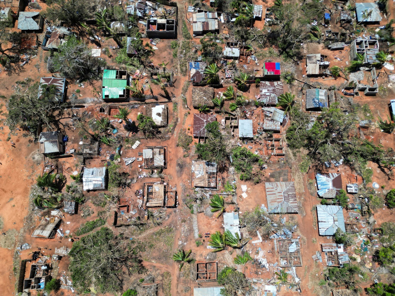 Imagen panorámica del paso del ciclón Chido en Mozambique. Foto: Reuters.