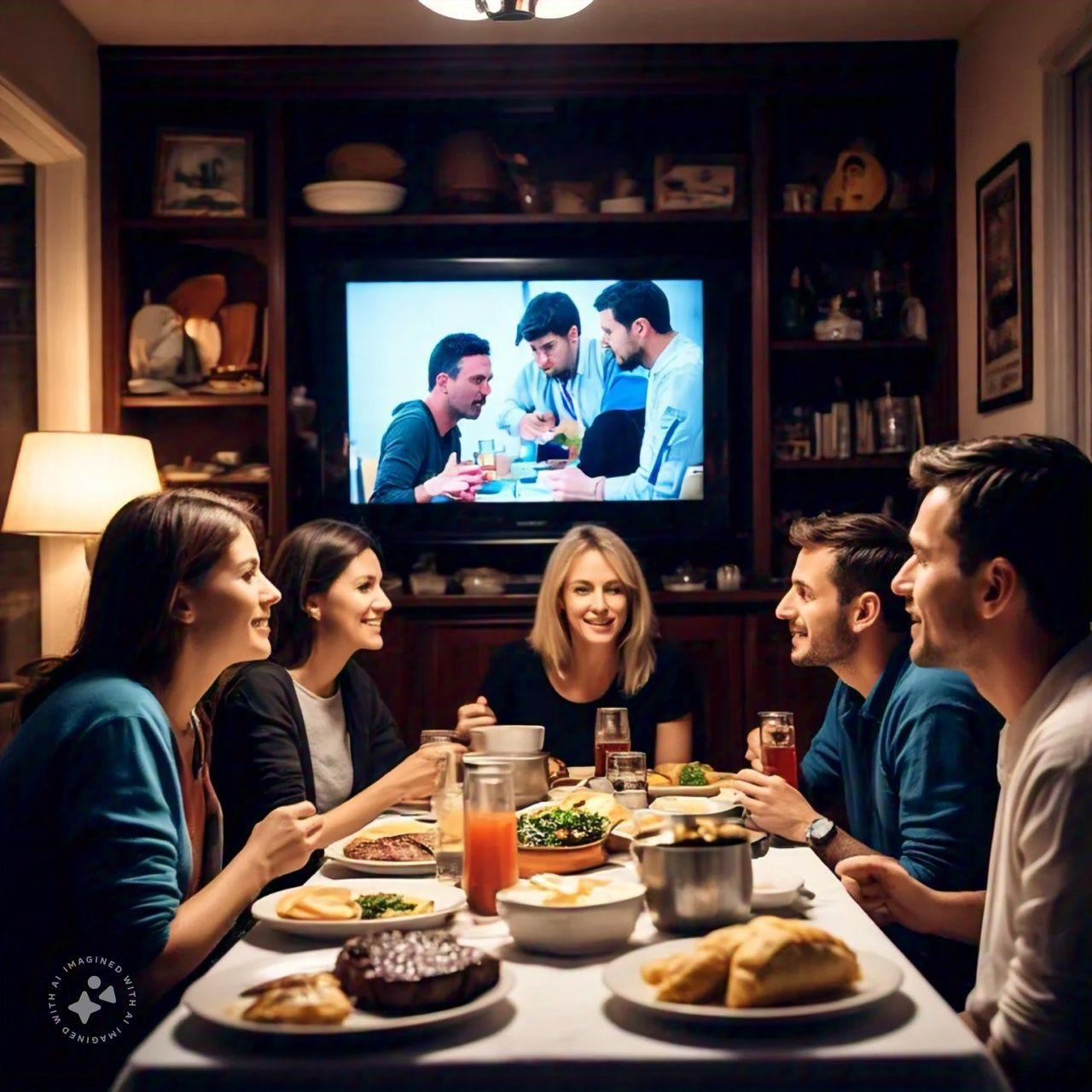 Son muchas las familias que comen mientras miran la televisión. Foto: Grok.