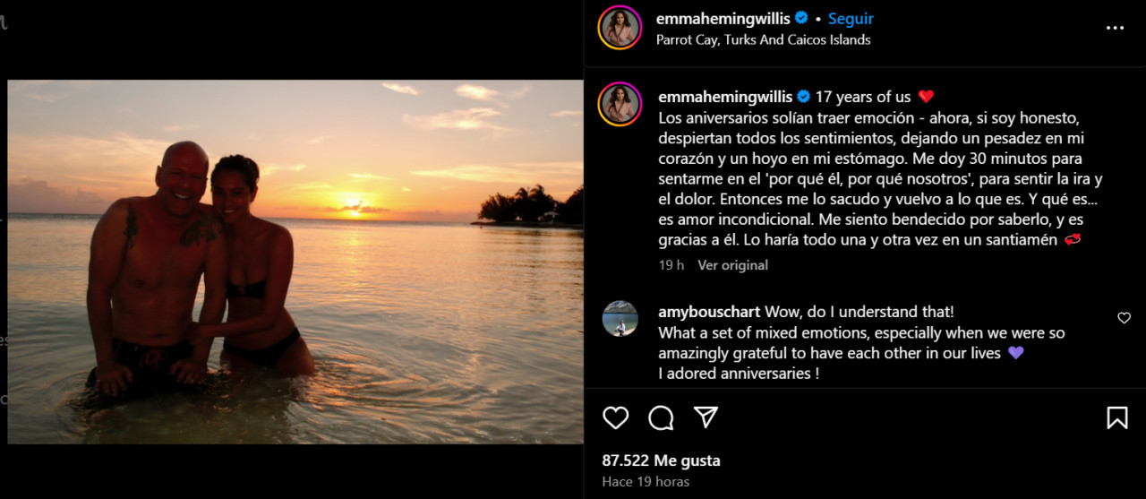 El posteo de la esposa de Bruce Willis. Foto: Instagram.