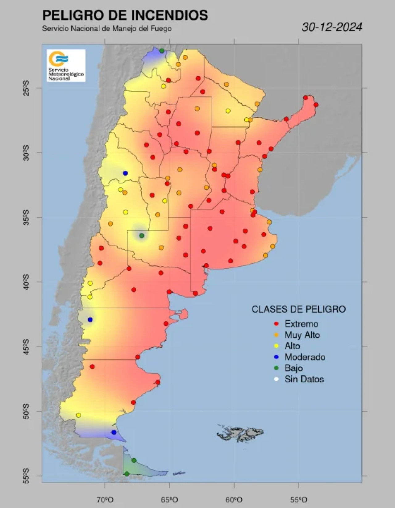 Mapa del peligro de incendio. Foto: NA.