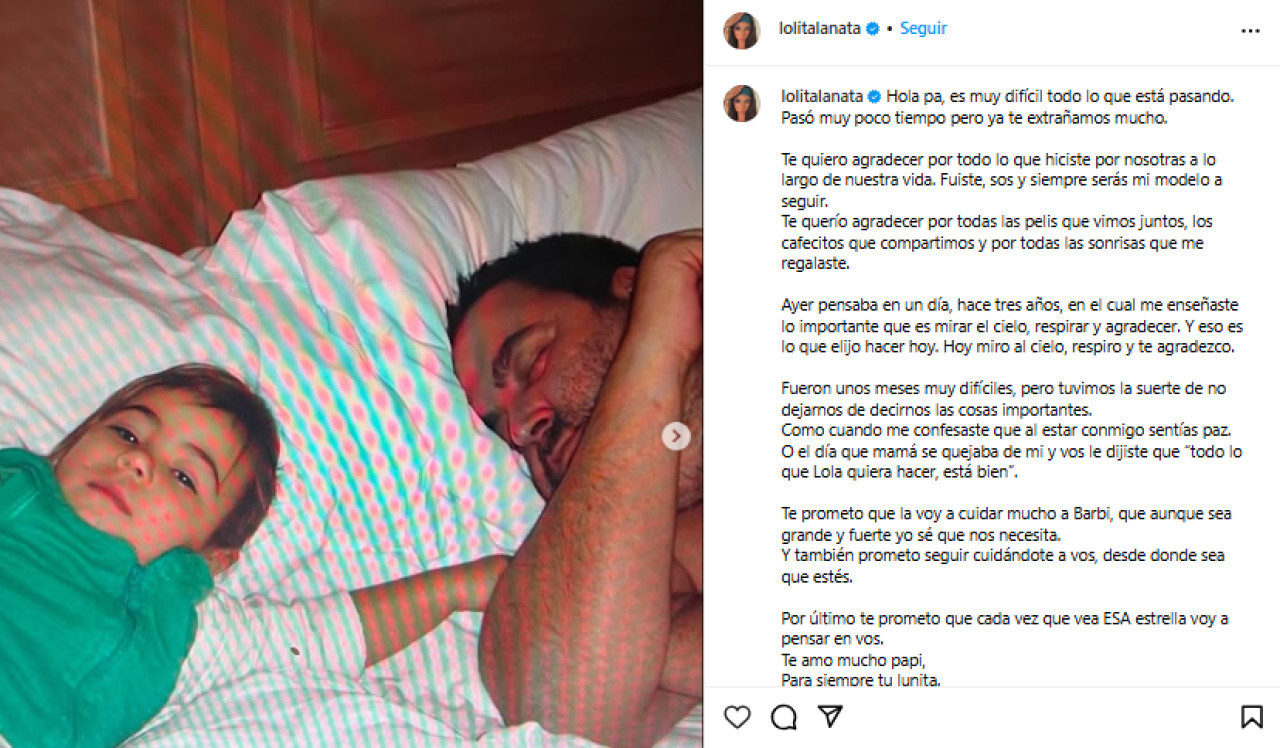 El emotivo mensaje de Lola Lanata. Foto captura Instagram