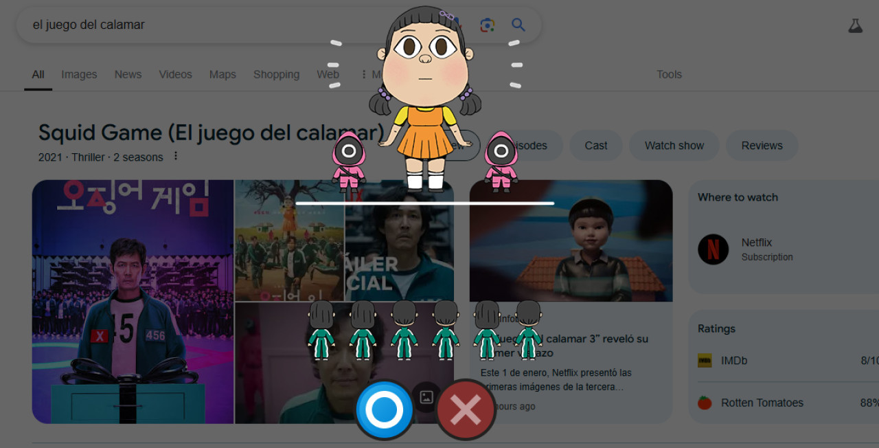 Google lanzó un juego de "El Juego del Calamar". Fuente: Captura