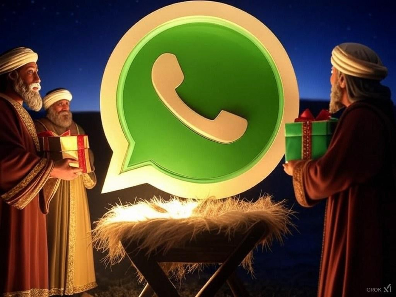 WhatsApp en "Modo Reyes Magos". Foto: Grok.