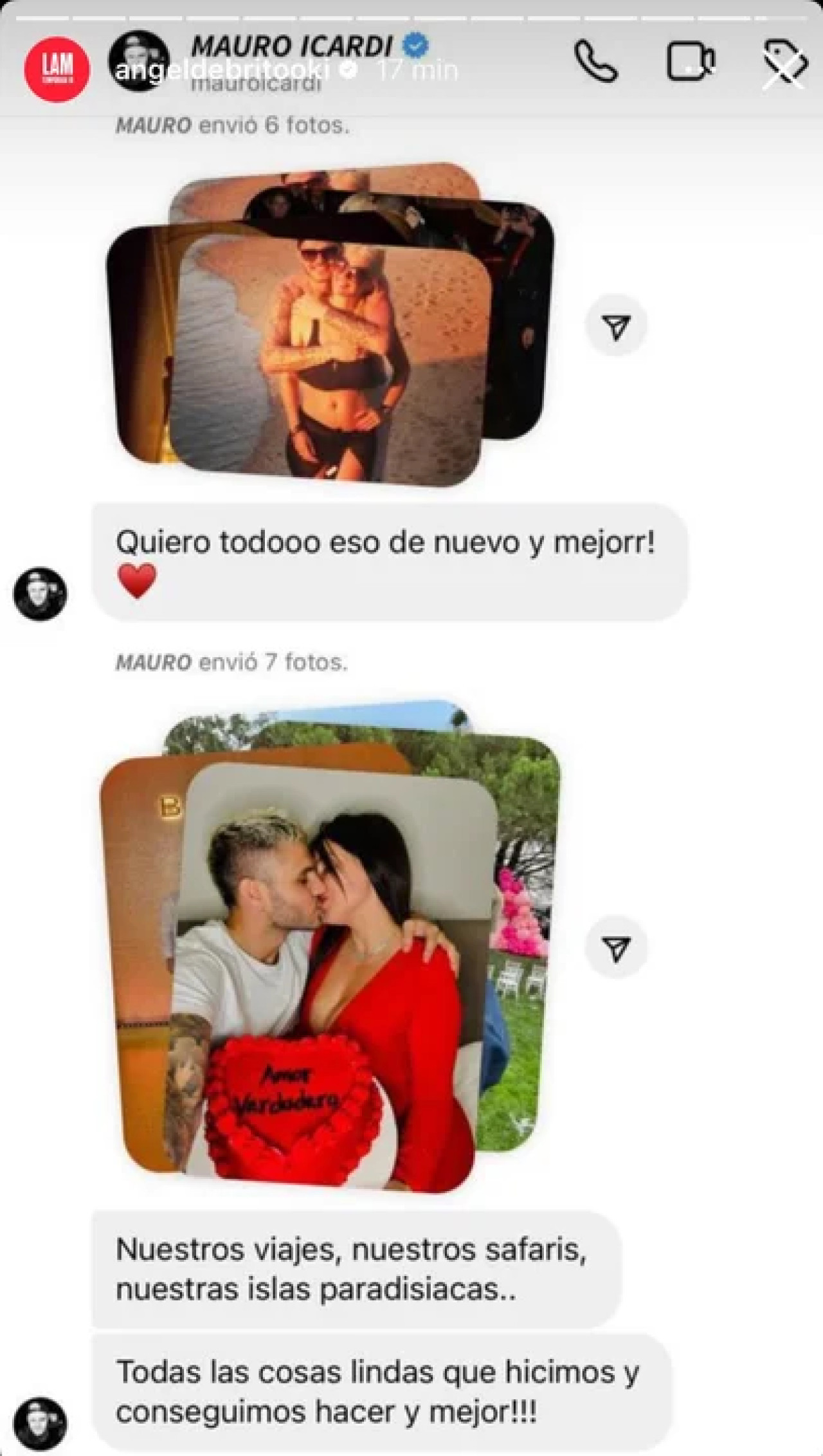 El chat filtrado entre Wanda Nara y Mauro Icardi. Foto: Instagram.