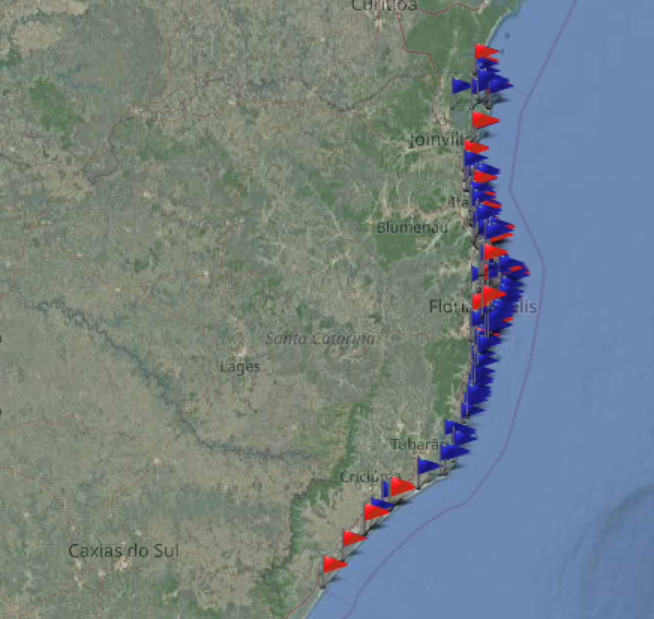 La costa de Florianópolis, plagada de banderas rojas. Foto: captura.