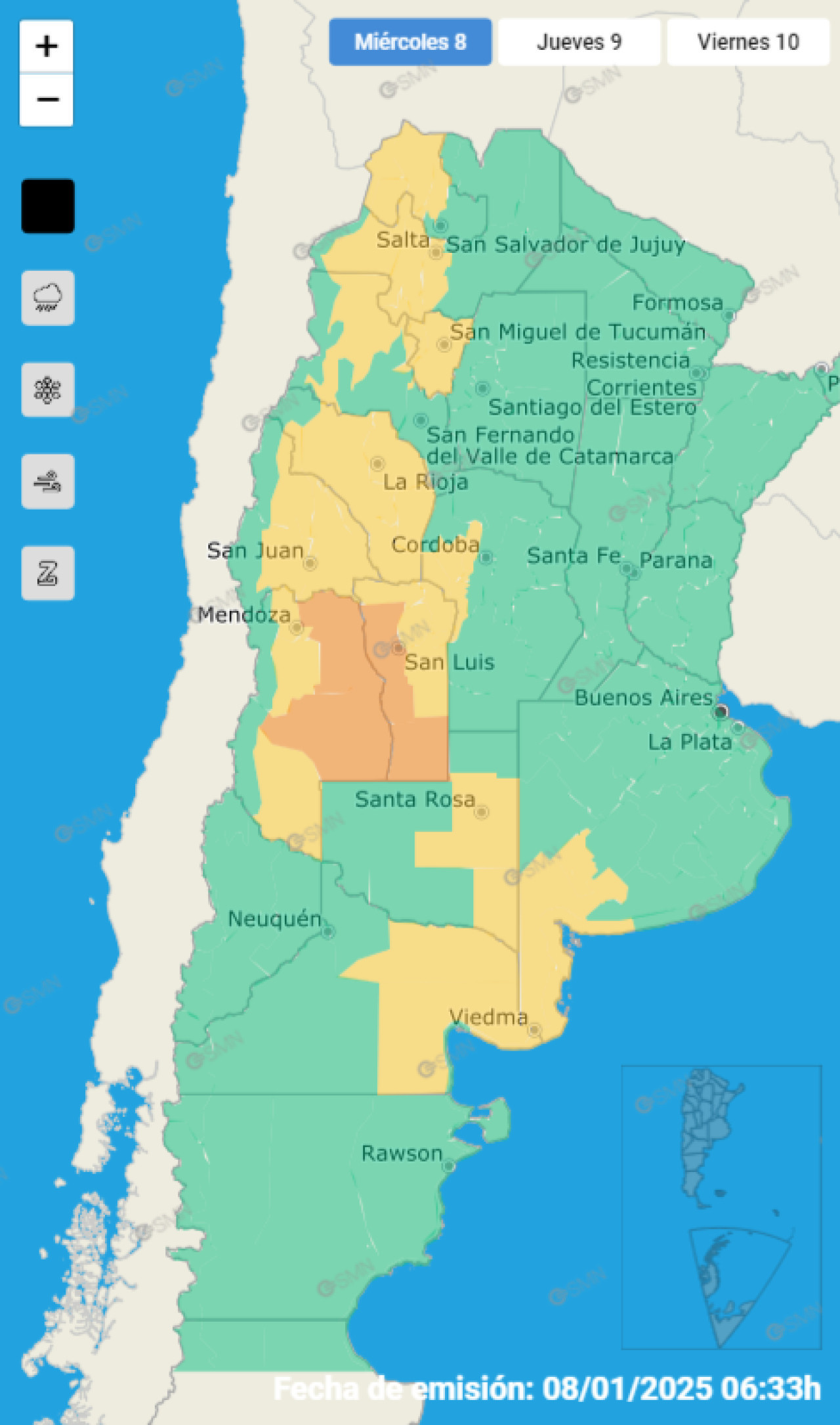 Alertas por tormentas en distintas provincias de Argentina. Foto: SMN.