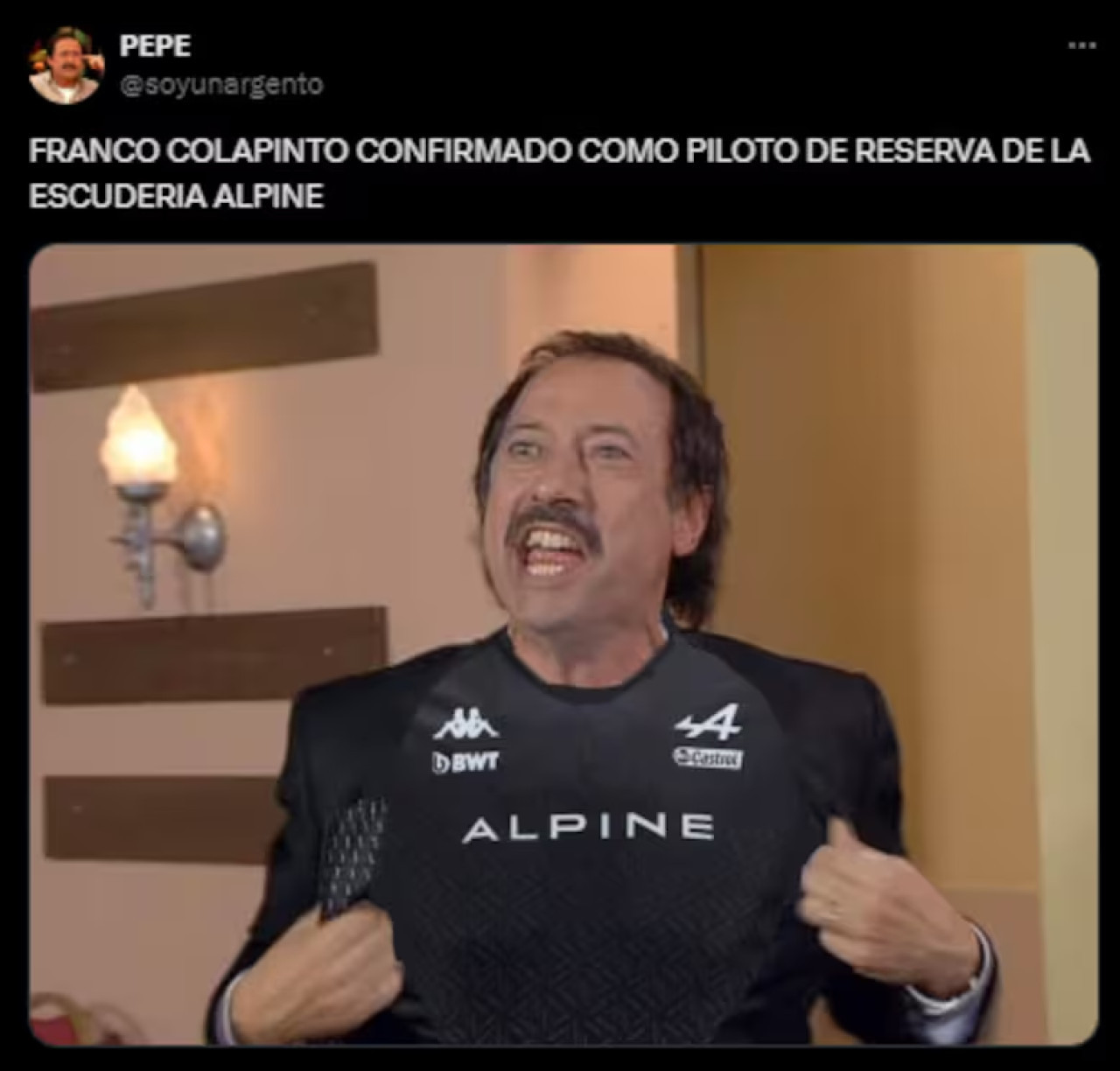 Los mejores memes sobre el arribo de Colapinto a Alpine. Foto: captura X