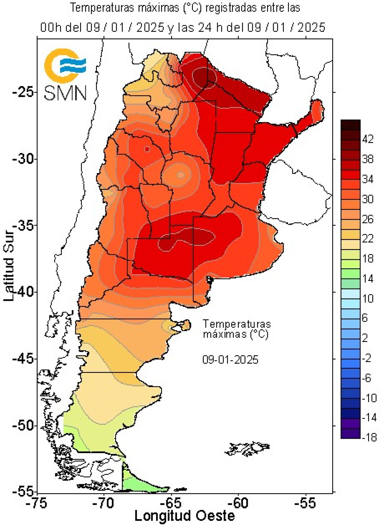 Sube la temperatura en Argentina. Fuente: X SMN_Argentina