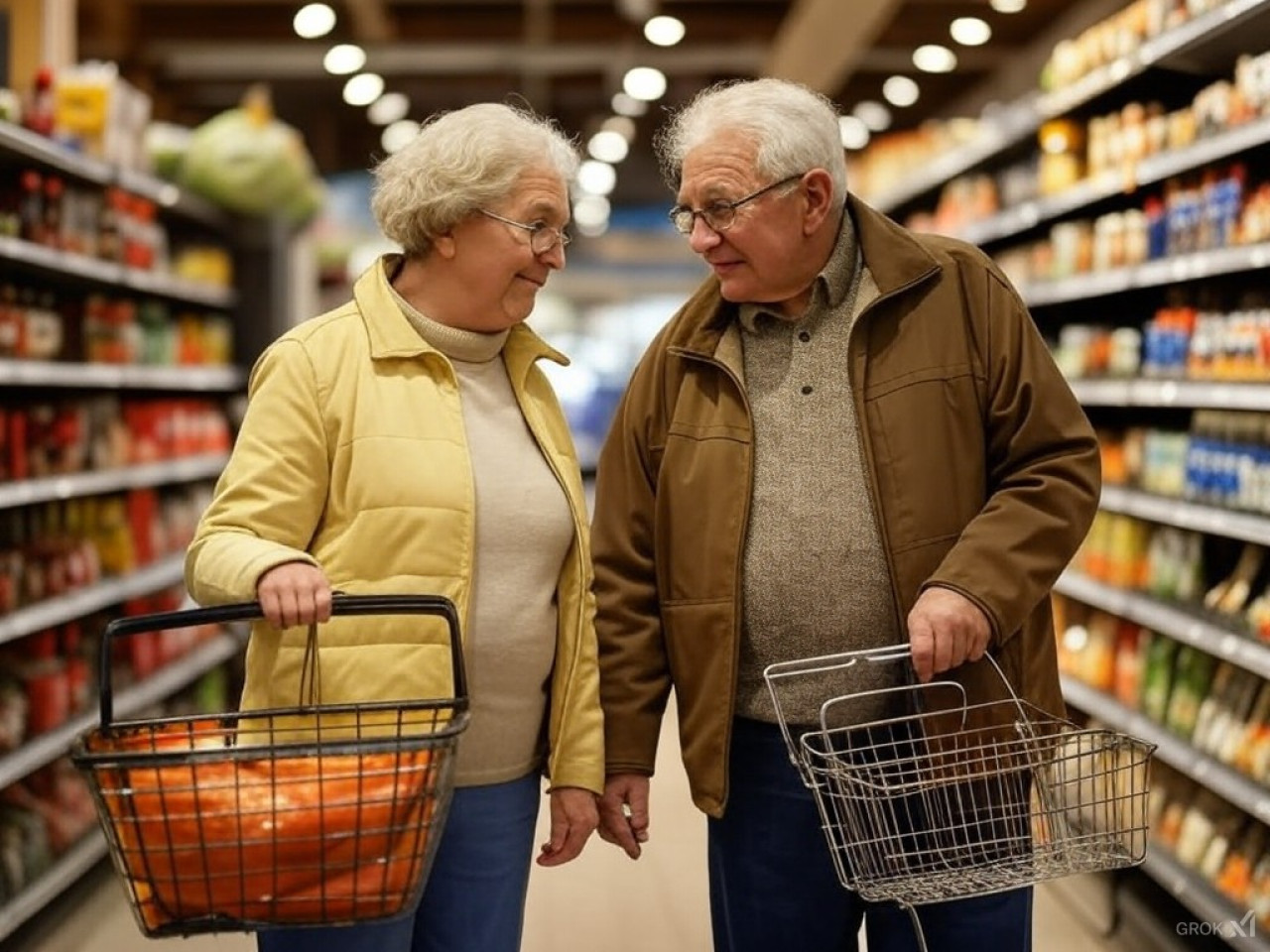 Jubilados comprando en un supermercado. Foto: IA.