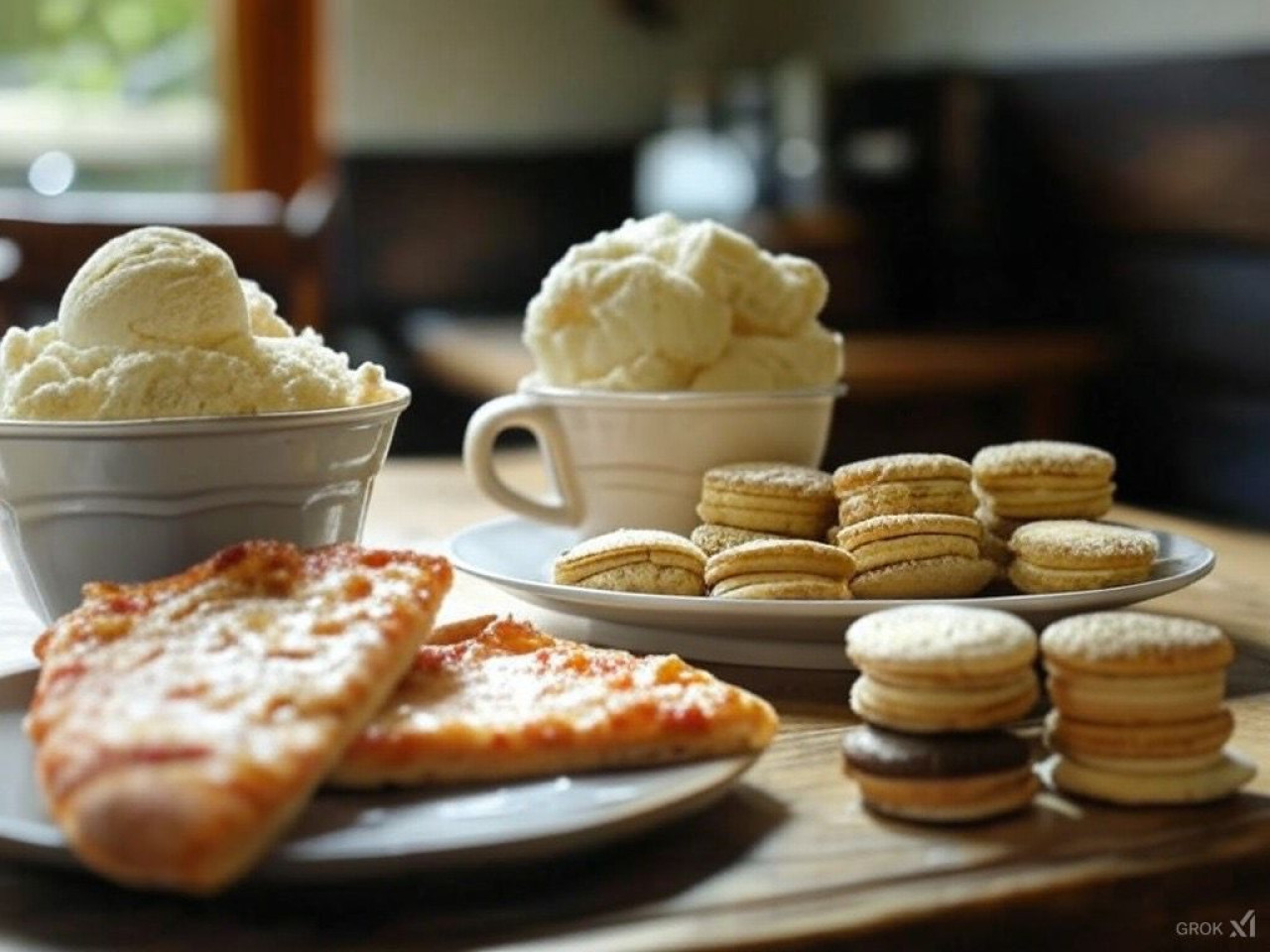 Pizza, alfajores y helado son muy populares en Argentina. Foto: Grok.