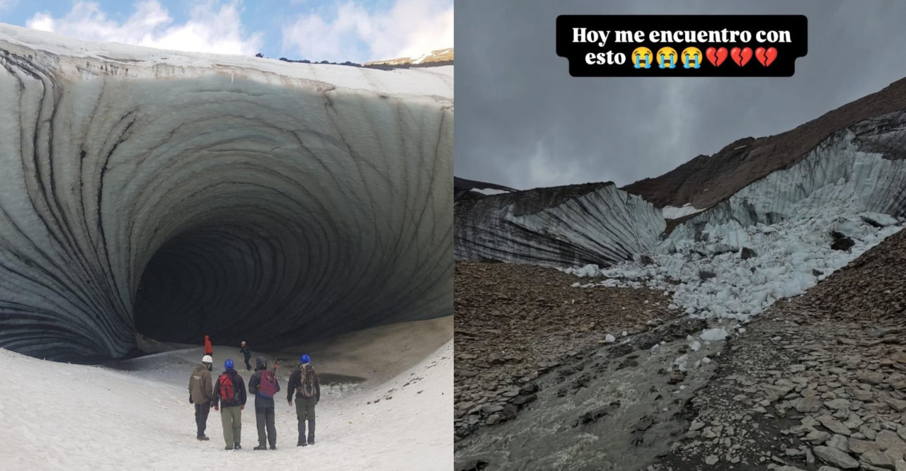 El antes y después de la Cueva del Jimbo. Fotos: X @micascapino_